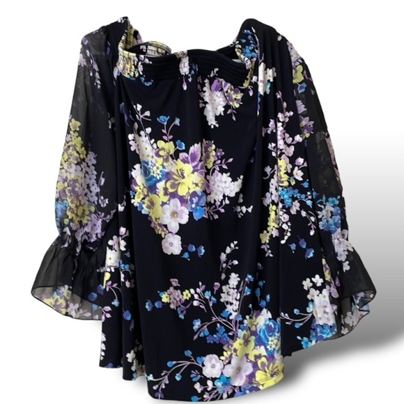 TORRID Black Floral Sheer Off Shoulder Blouse Boho Chic Size Woman’s 1X …Gothic - Picture 2 of 9